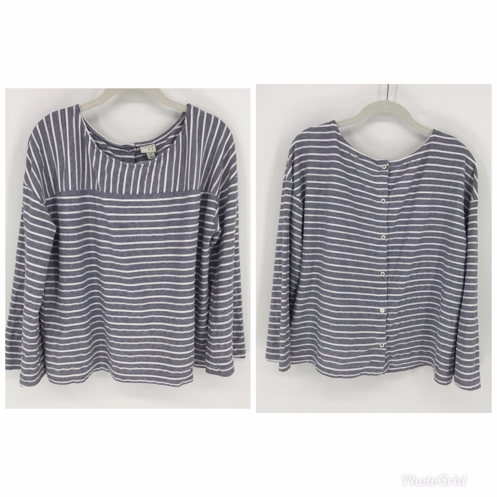 Blue and White Striped Long Sleeve Top